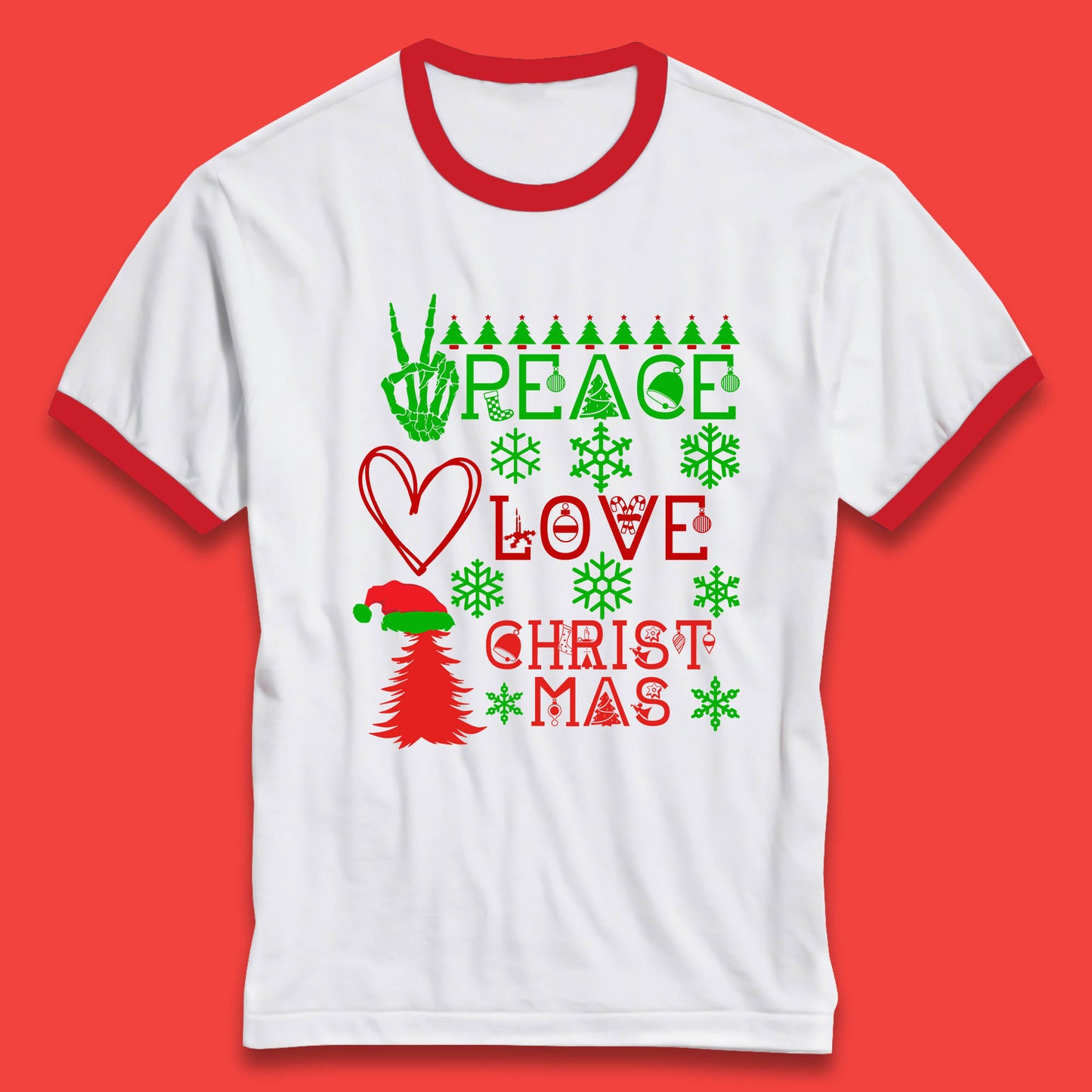 peace love christmas ringer tee