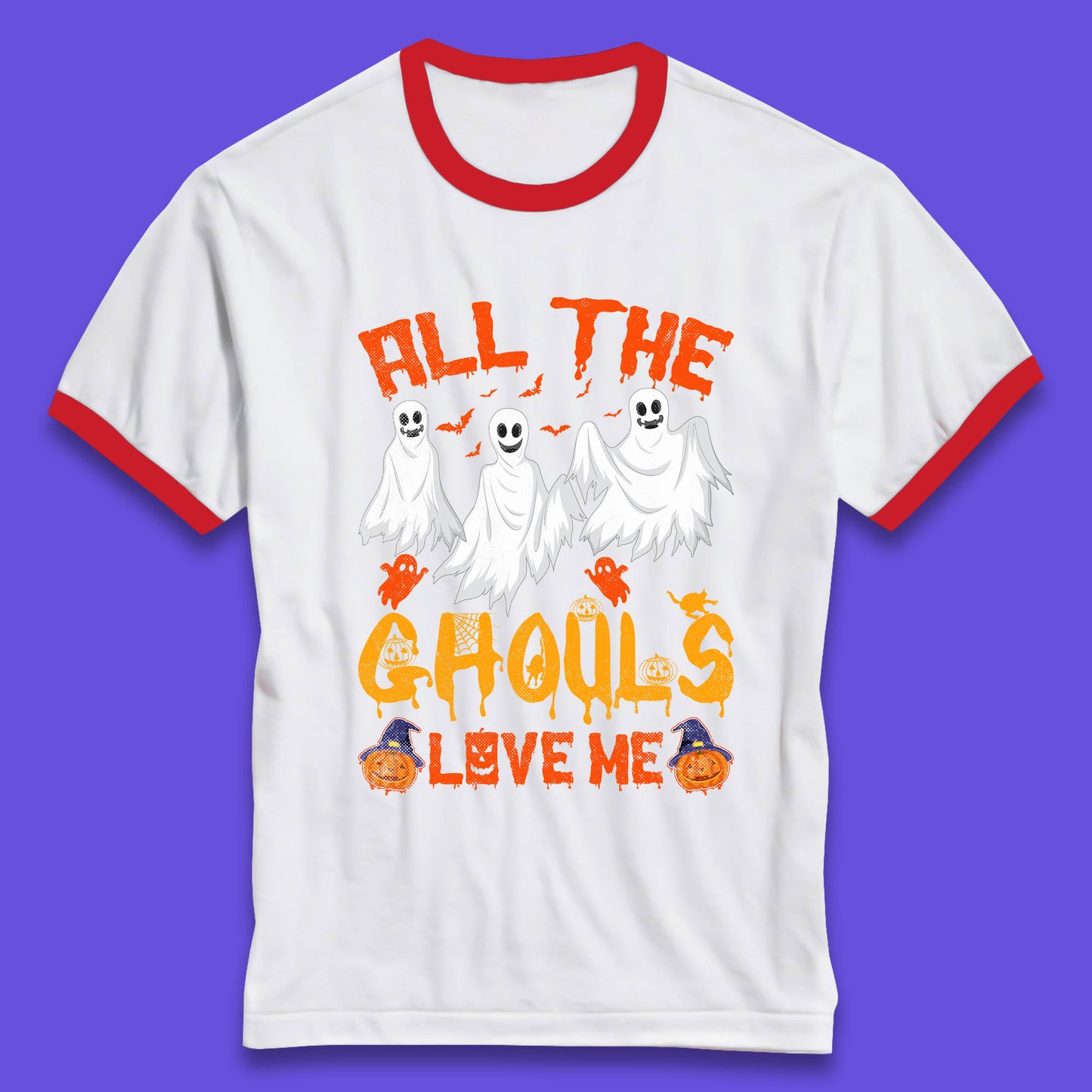 All The Ghouls Love Me Halloween Funny Horror Spooky Boo Ghost Ringer T Shirt