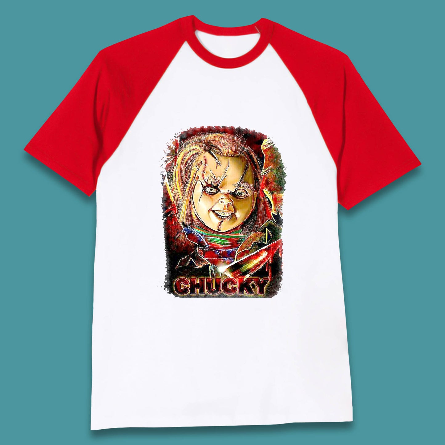 Chucky Distressed Childs Play Horror Monster Creepy Doll Toy Scary Halloween Scary Movie Character Baseball T Shirt