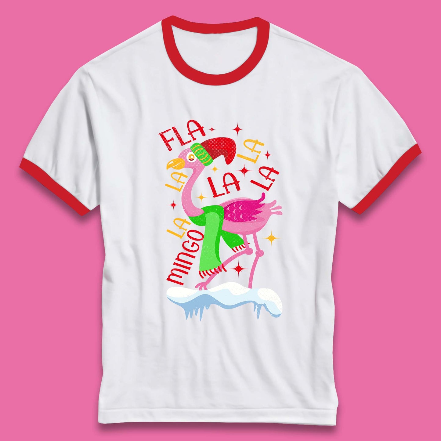 pink flamingo christmas ringer t shirt
