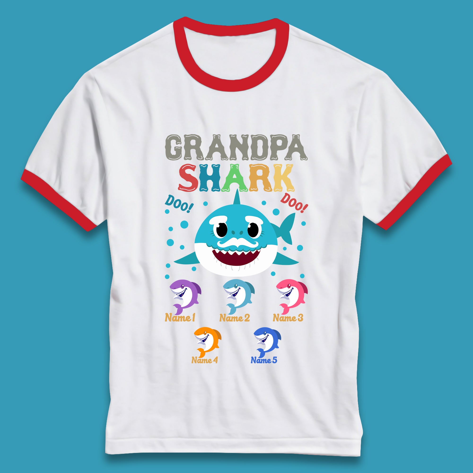 Personalised Grandpa Shark Ringer T-Shirt