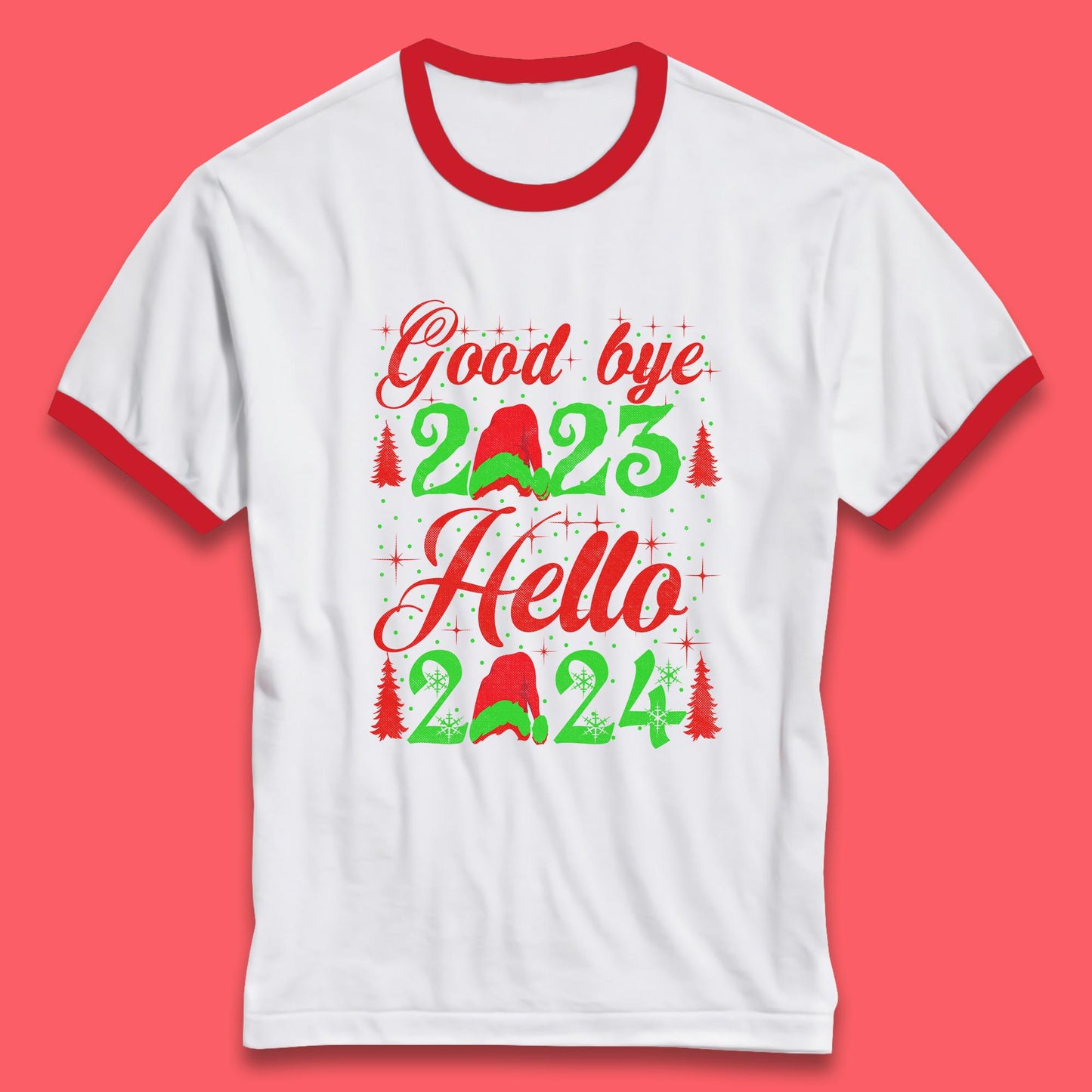 Good Bye 2023 Hello 2024 Merry Christmas Happy New Year Xmas Festive Celebration Ringer T Shirt
