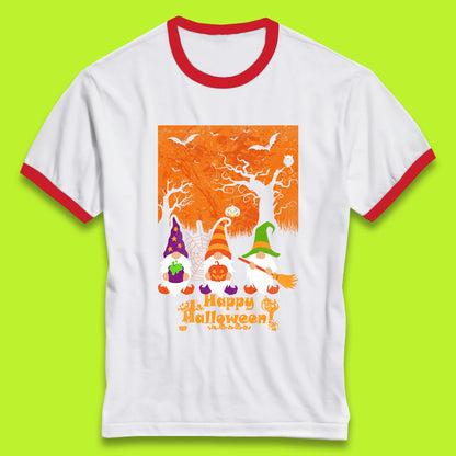 Happy Halloween Gnomies Spooky Witch Gnomes Scary Halloween Trees Gnome Lover Ringer T Shirt