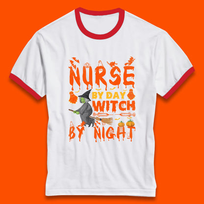 Nurse By Day Witch By Night Halloween Funny Nursing Spooky Nurse Ringer T Shirt