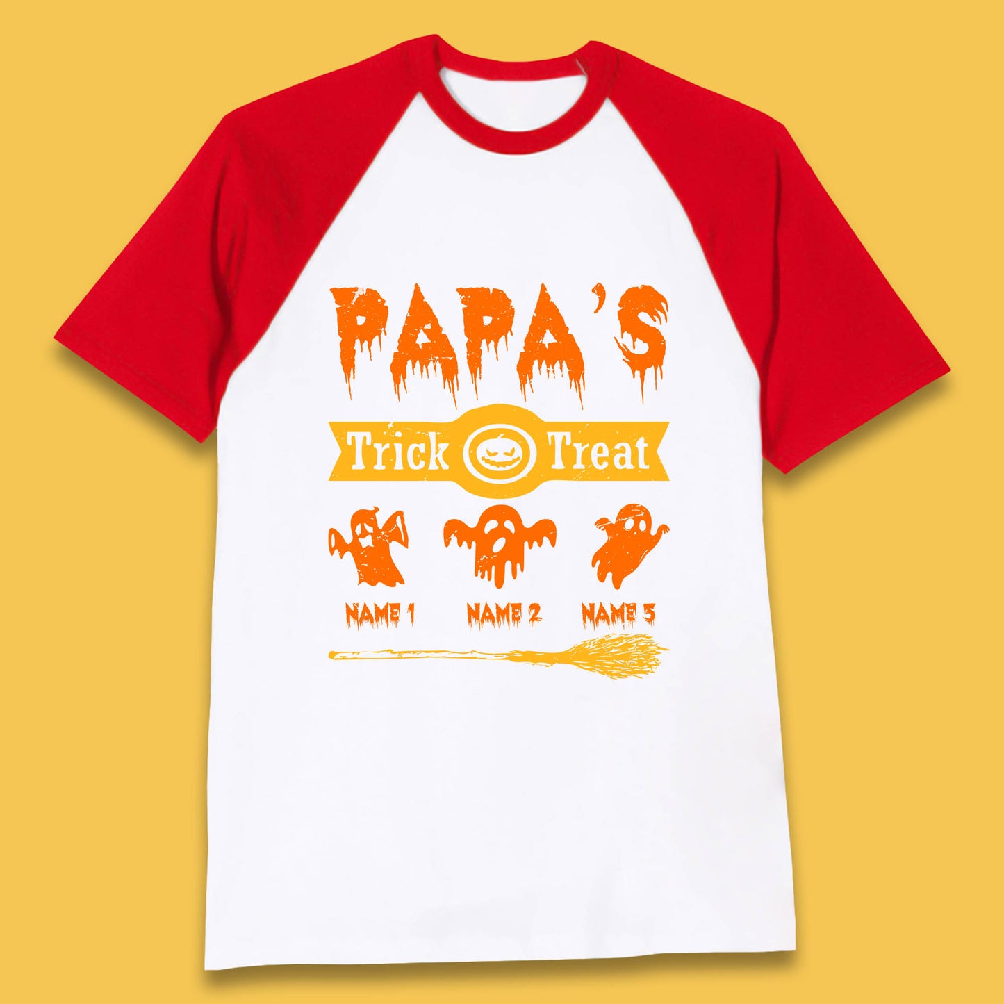 Personalised Papa's Trick Or Treat Halloween Custom Your Boo Ghost Children Names Scary Spooky Costume Baseball T Shirt