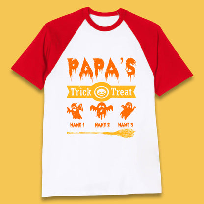 Personalised Papa's Trick Or Treat Halloween Custom Your Boo Ghost Children Names Scary Spooky Costume Baseball T Shirt