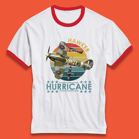 Hawker Hurricane UK Vintage WWII RAF Fighter Jet British Aircraft Royal Air Force Remembrance Day Ringer T Shirt