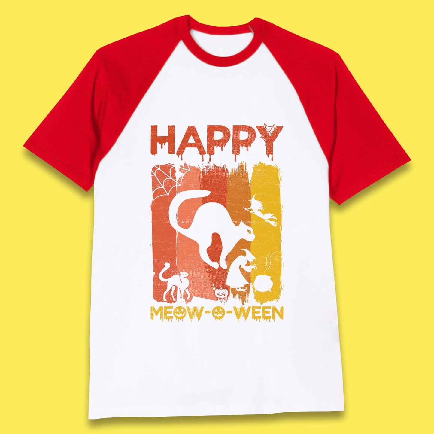 Happy Meow-O-ween Funny Halloween Black Cat Scary Spooky Baseball T Shirt