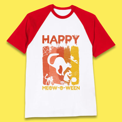 Happy Meow-O-ween Funny Halloween Black Cat Scary Spooky Baseball T Shirt