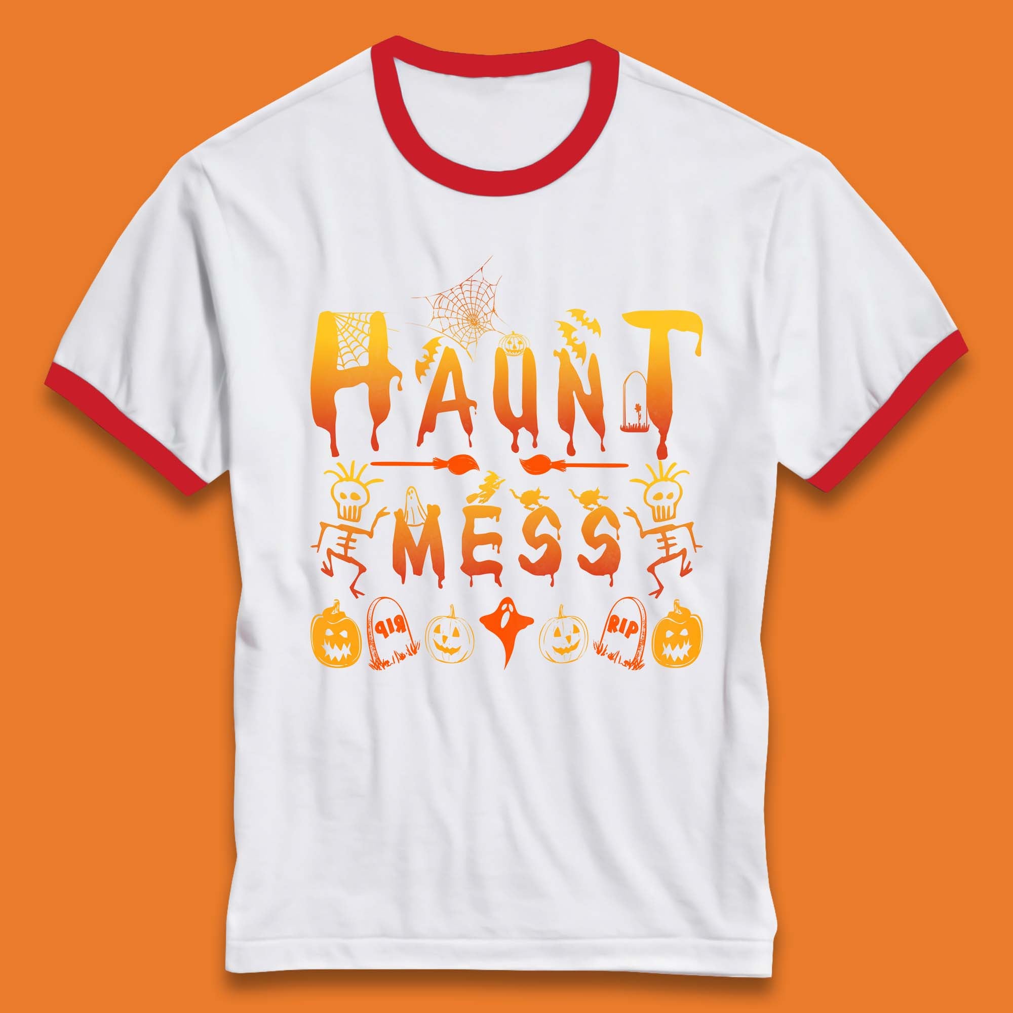 Haunt Mess Halloween Ghost Horror Scary Spooky Ghost Costume Ringer T Shirt