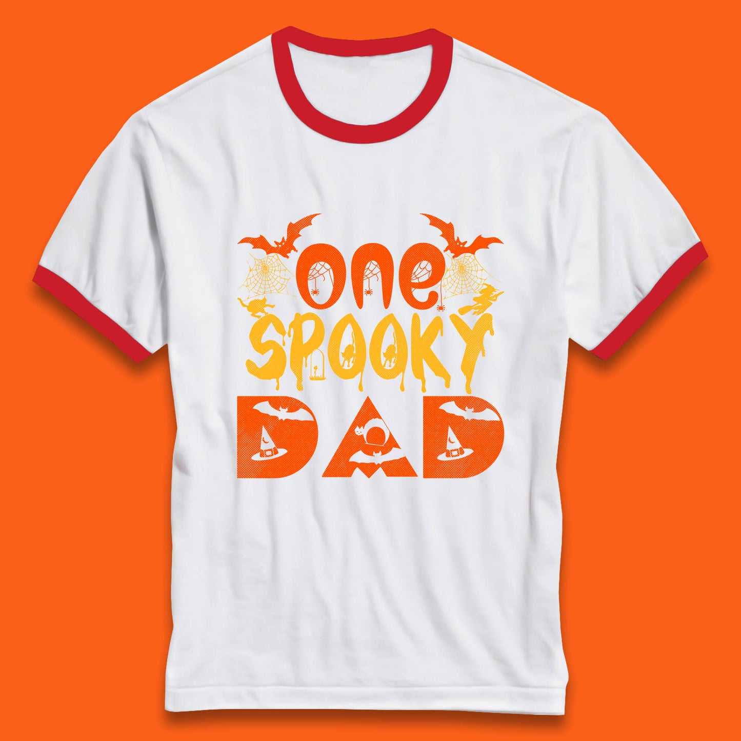 One Spooky Dad Happy Halloween Fall Season Dad Life Spooky Flying Bats Ringer T Shirt
