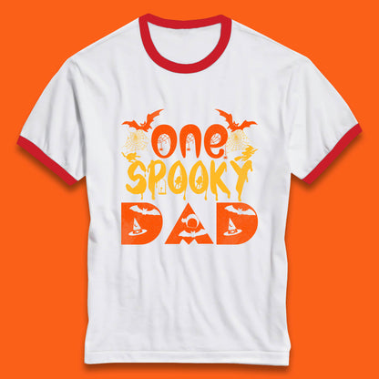 One Spooky Dad Happy Halloween Fall Season Dad Life Spooky Flying Bats Ringer T Shirt