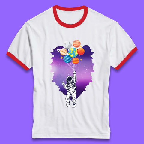 Astronaut Space Planets Balloons Ringer T-Shirt