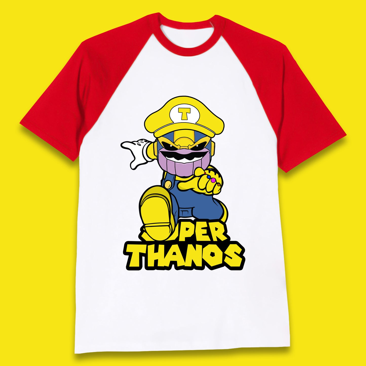 Super Thanos Marvel Infinity Gauntlet Super Mario Spoof Marvel Nintendo Game Series Wario Thanos Fictional Character Baseball T Shirt