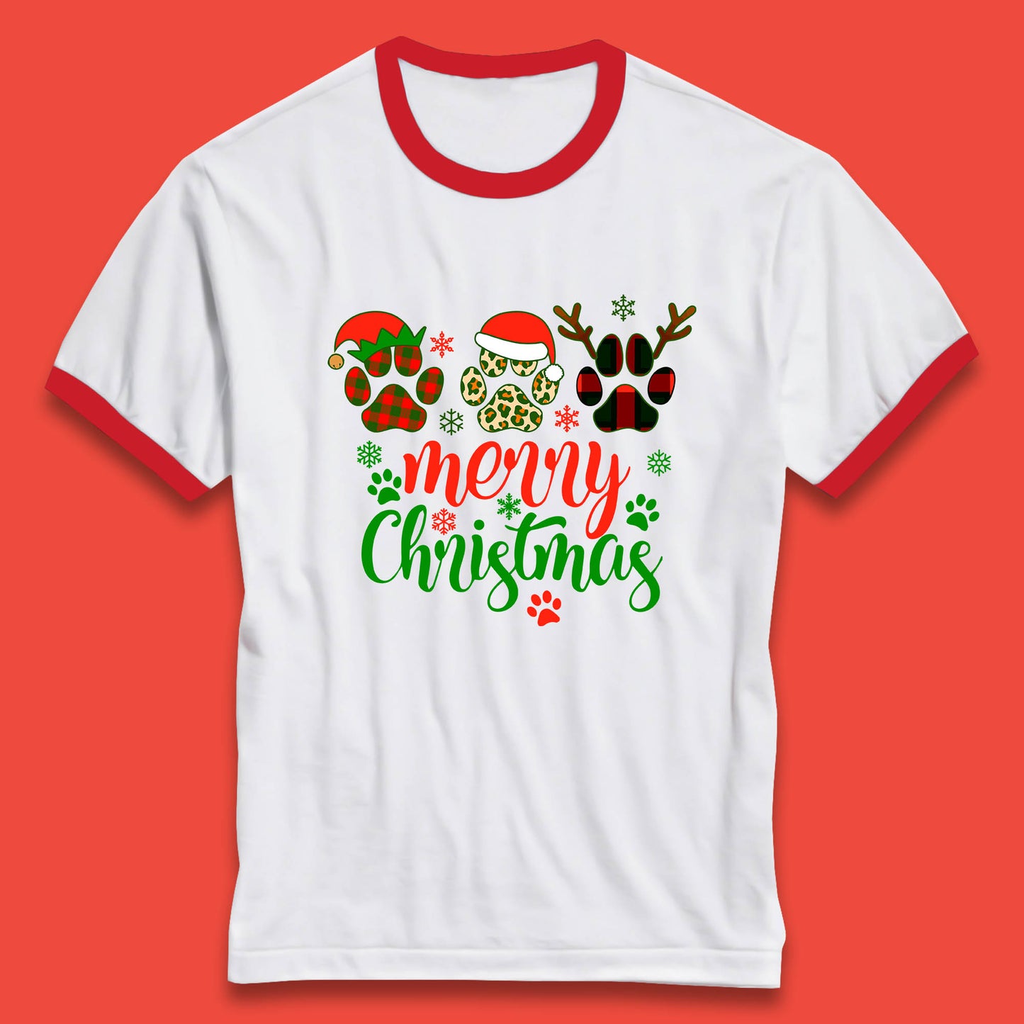 dog & cat paws christmas ringer t shirt