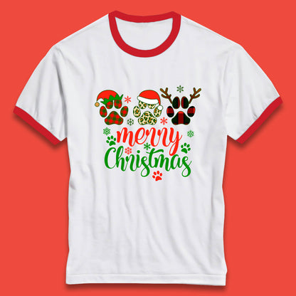 dog & cat paws christmas ringer t shirt