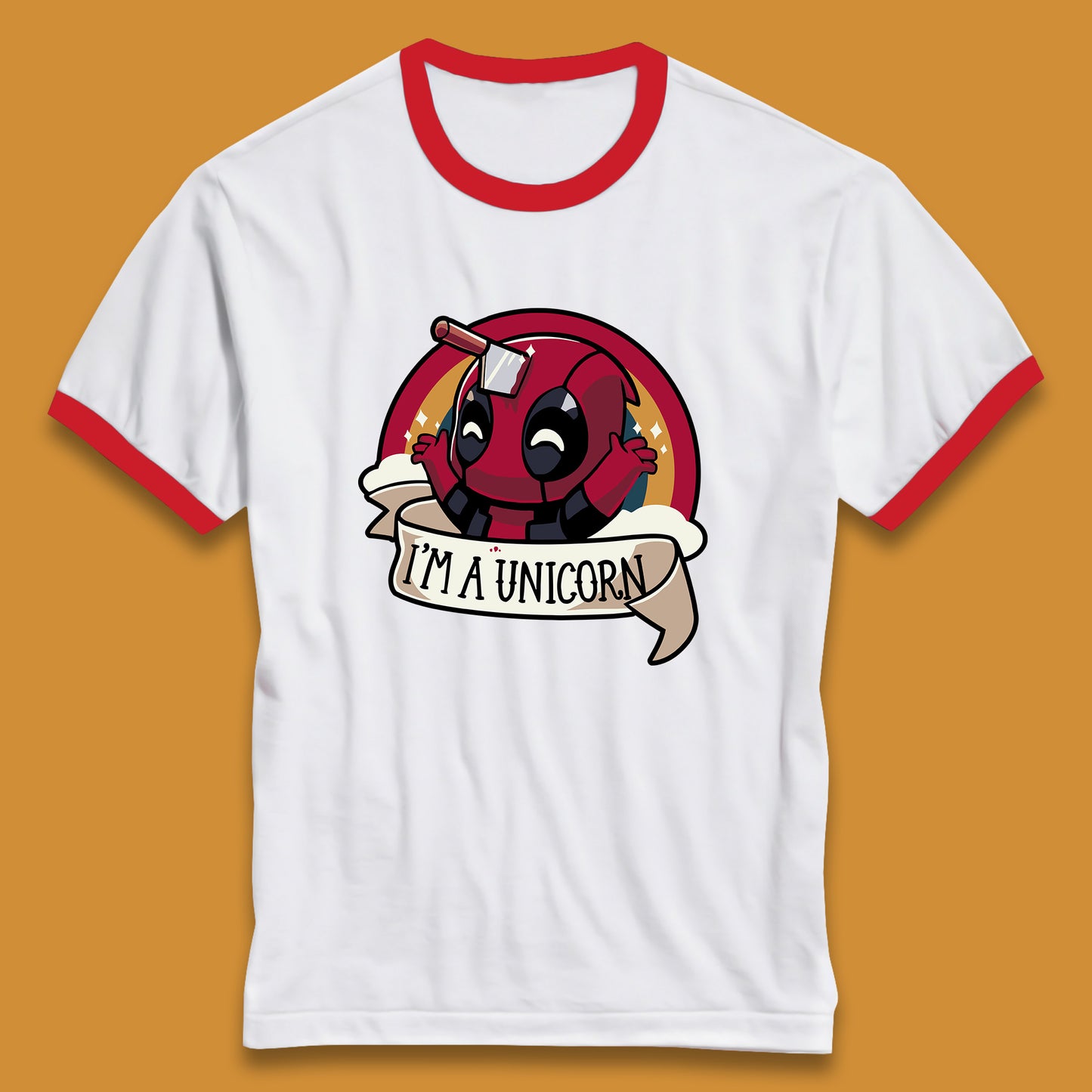 I'm A Unicorn Funny Deadpool Rainbow Colors Marvel Avengers Superhero Fictional Character Ringer T Shirt