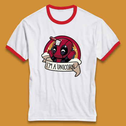 I'm A Unicorn Funny Deadpool Rainbow Colors Marvel Avengers Superhero Fictional Character Ringer T Shirt