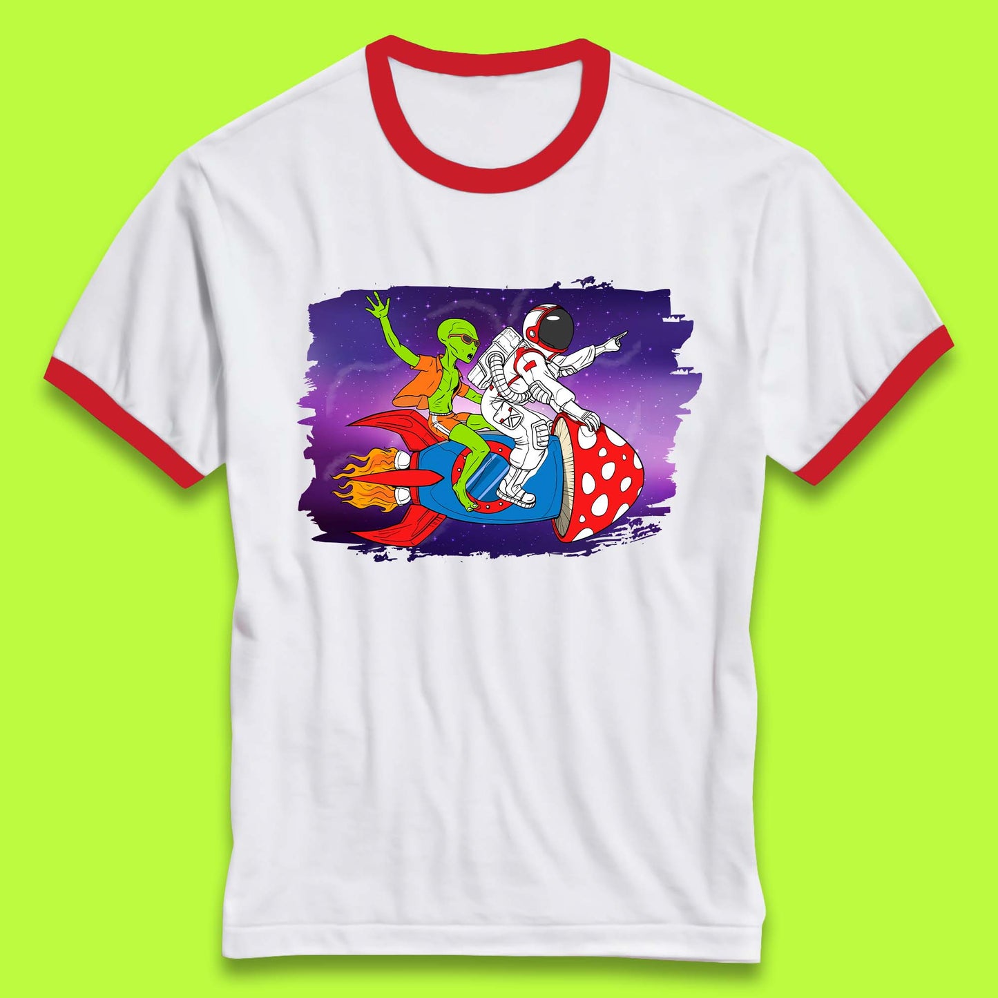 Alien & Astronaut Rocket Ship Ringer T-Shirt
