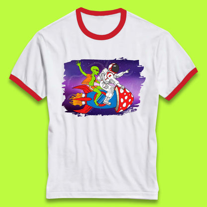 Alien & Astronaut Rocket Ship Ringer T-Shirt
