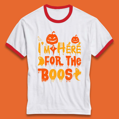 I'm Here For The Boos Halloween Pumpkin Ghost Horror Scary Ringer T Shirt