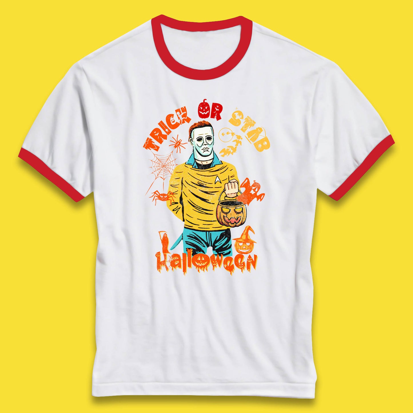 Trick Or Stab Halloween Michael Myers Stab Trek Trick Or Treat Ringer T Shirt