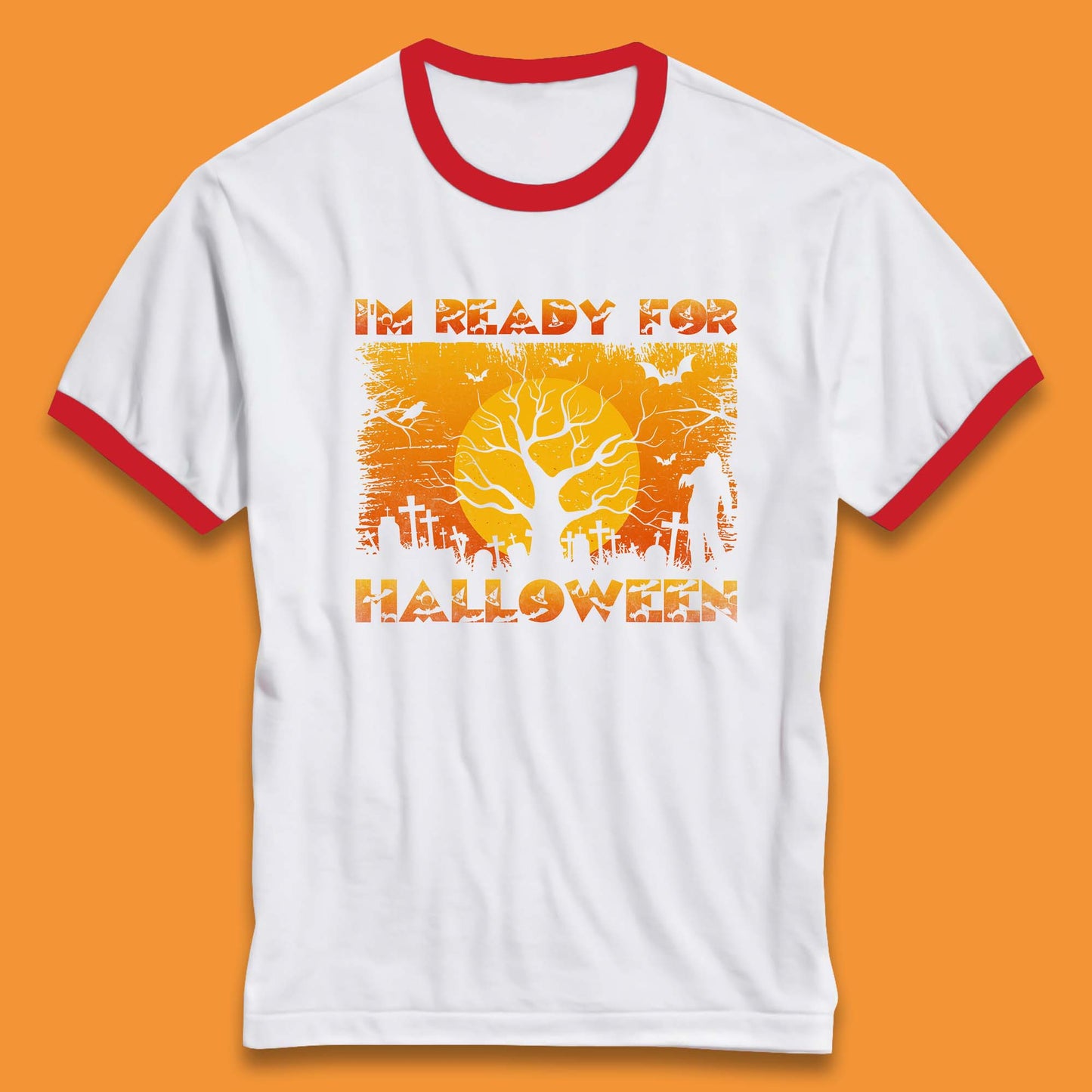 I'm Ready For Halloween Horror Scary Halloween Zombie Graveyards With Dead Tree Ringer T Shirt