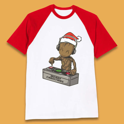 Baby Groot DJ Christmas Baseball T-Shirt