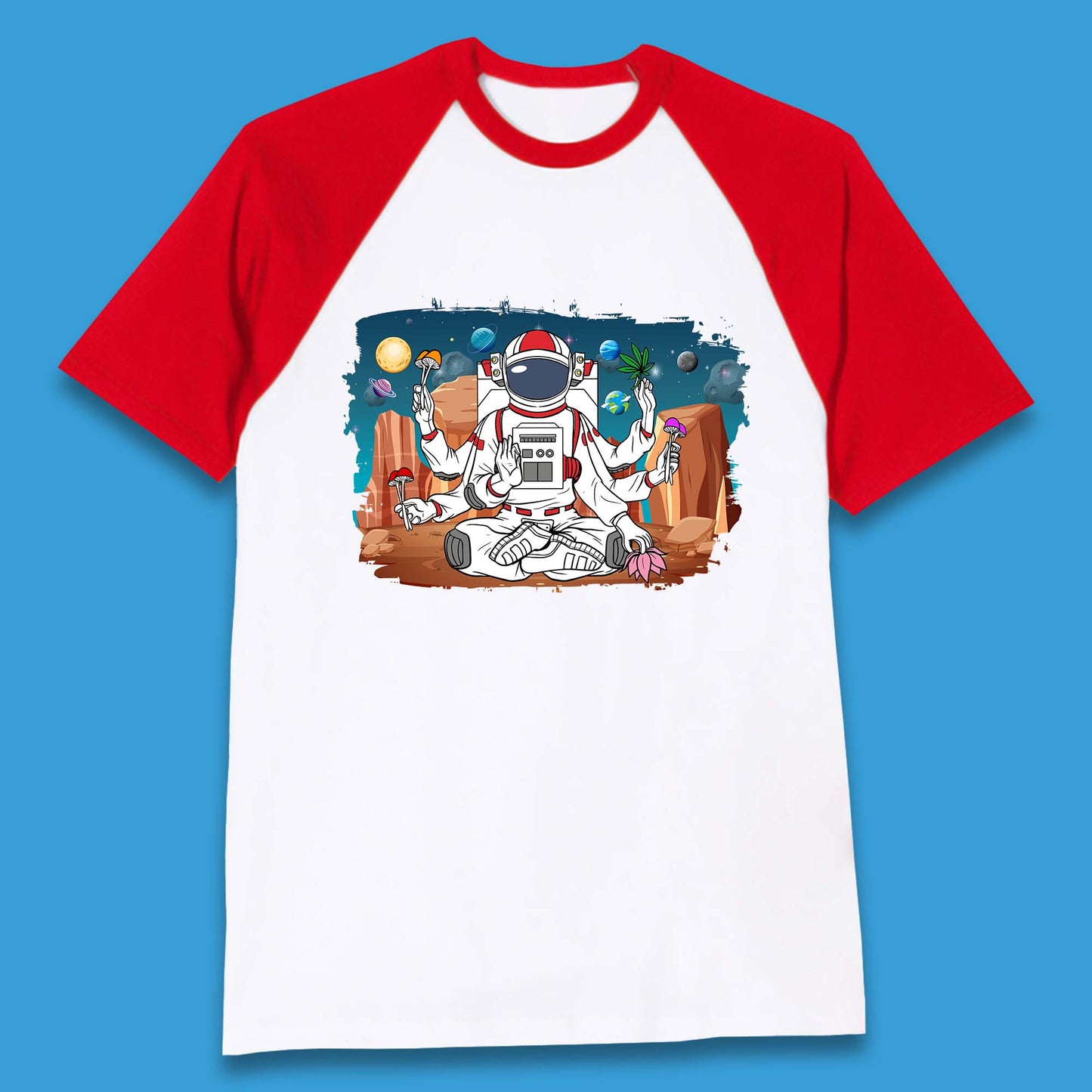 Meditating Astronaut Yoga Baseball T-Shirt