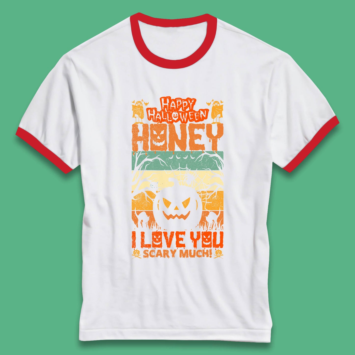Happy Halloween Honey I Love You Scary Much Funny Halloween Scary Pumpkin Ringer T Shirt