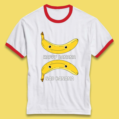 Happy Banana Sad Banana Funny Meme Pun Joke Smiling Face Ringer T Shirt