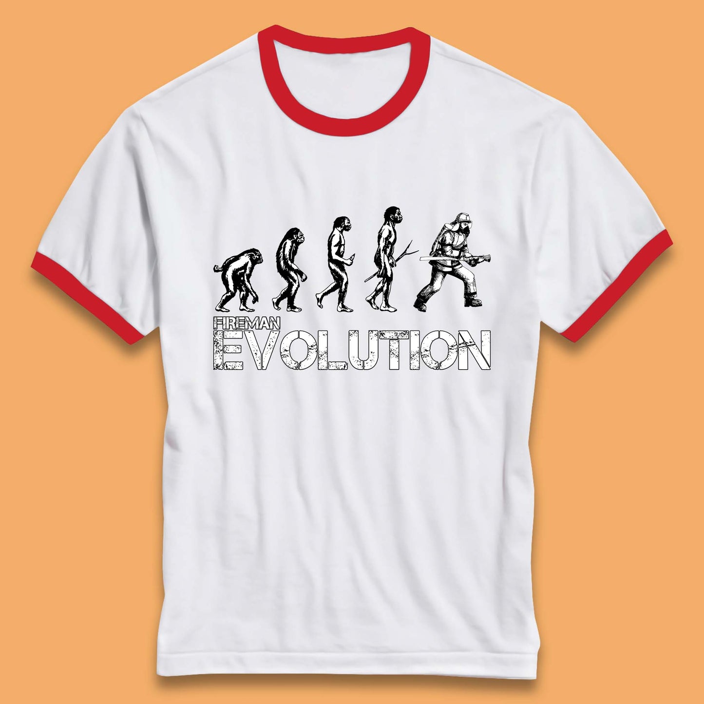 Fireman Evolution Funny Fire Brigade Service Firefighter Ringer T Shirt