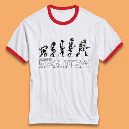 Fireman Evolution Funny Fire Brigade Service Firefighter Ringer T Shirt