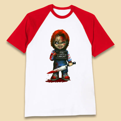 Chucky Mug Shot Chicago Police Dept Ray Charles Lee Chucky Halloween Horror Movie Baseball T Shirt