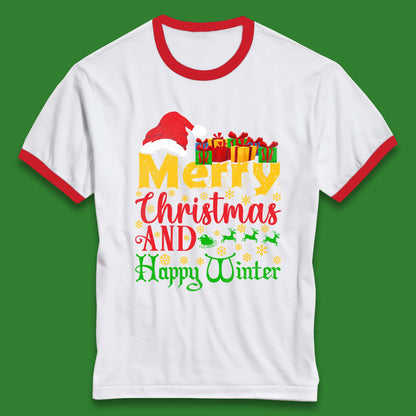 merry christmas and happy winter ringer t shirt