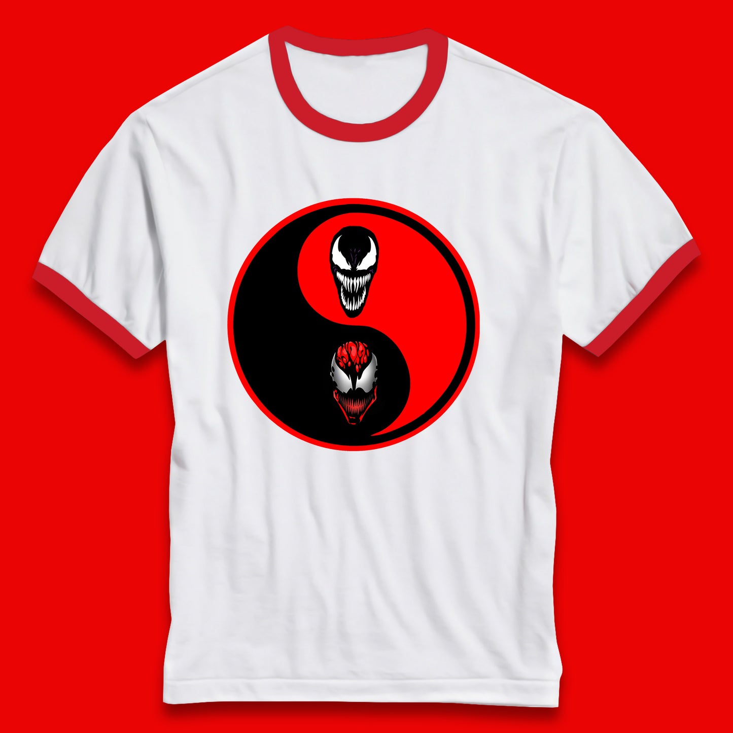 Marvel Comics Carnage And Venom Fictional Movie Character Anime Yin Yang Spoof Ringer T Shirt