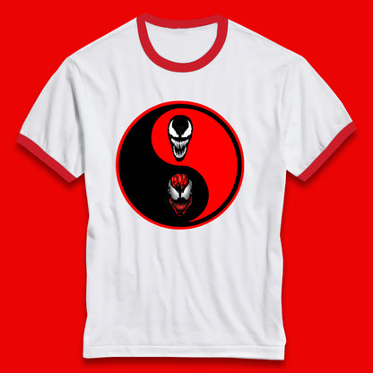 Marvel Comics Carnage And Venom Fictional Movie Character Anime Yin Yang Spoof Ringer T Shirt
