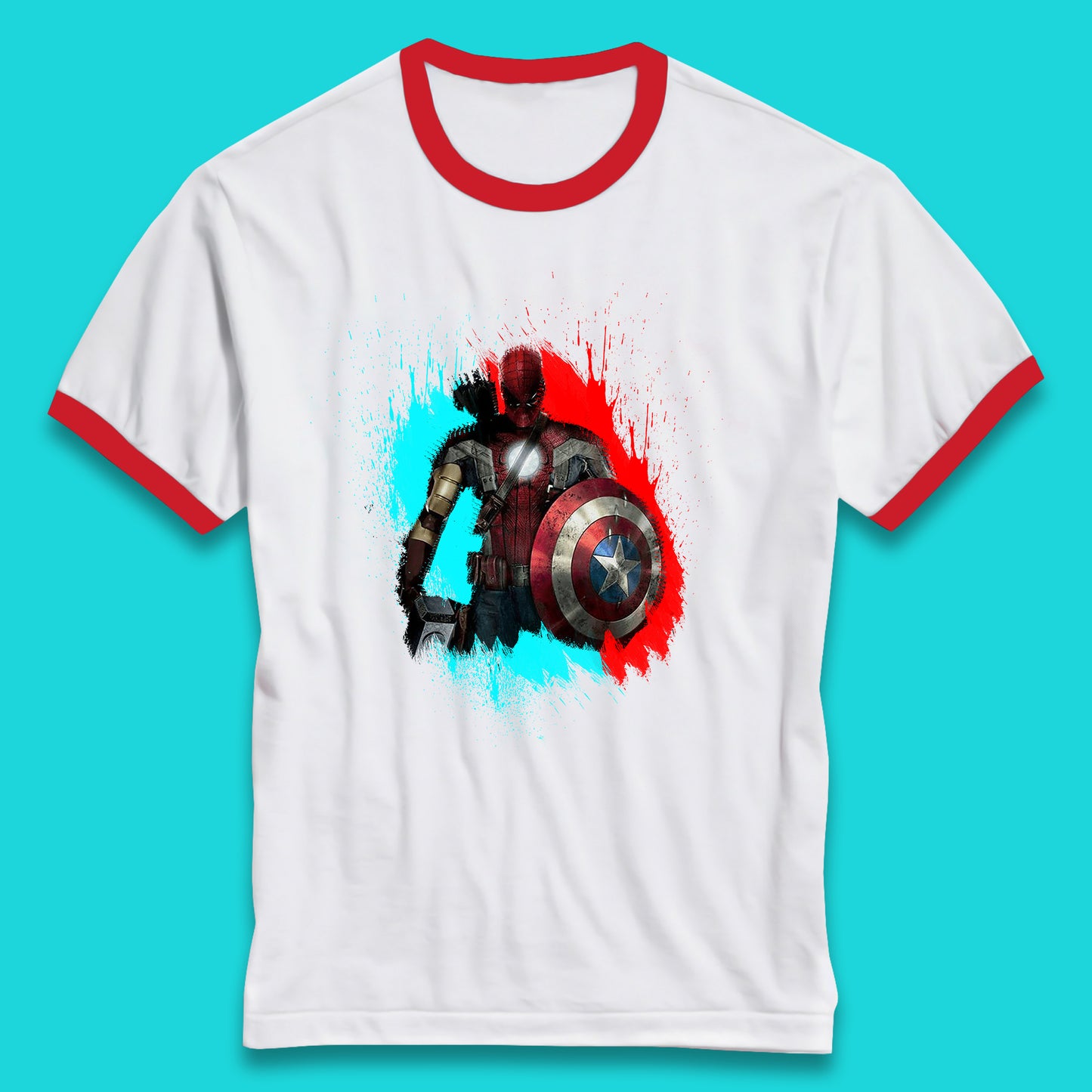 Marvel Avengers Superheroes Movie Characters Spider Man, Iron Man, Thor, Captain America Dead Pool Avengers Squad Ringer T Shirt