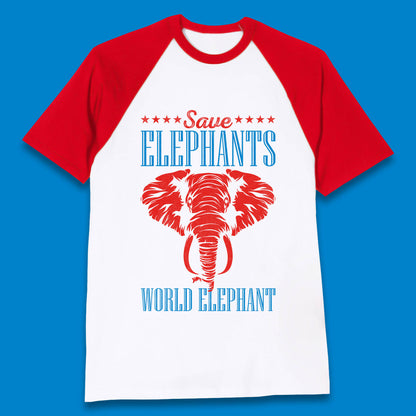 Save The Elephants World Elephant Day Zoo Animal Wildlife Baseball T Shirt
