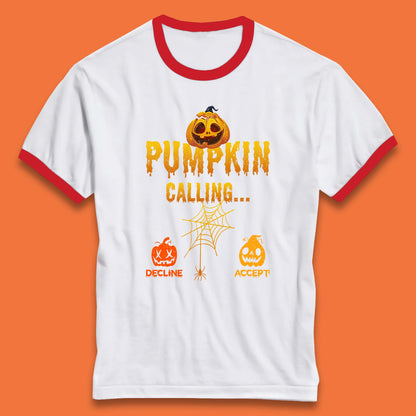 Halloween Pumpkin Calling Accept Decline Funny Jack O Lantern Horror Scary Phone Call Ringer T Shirt