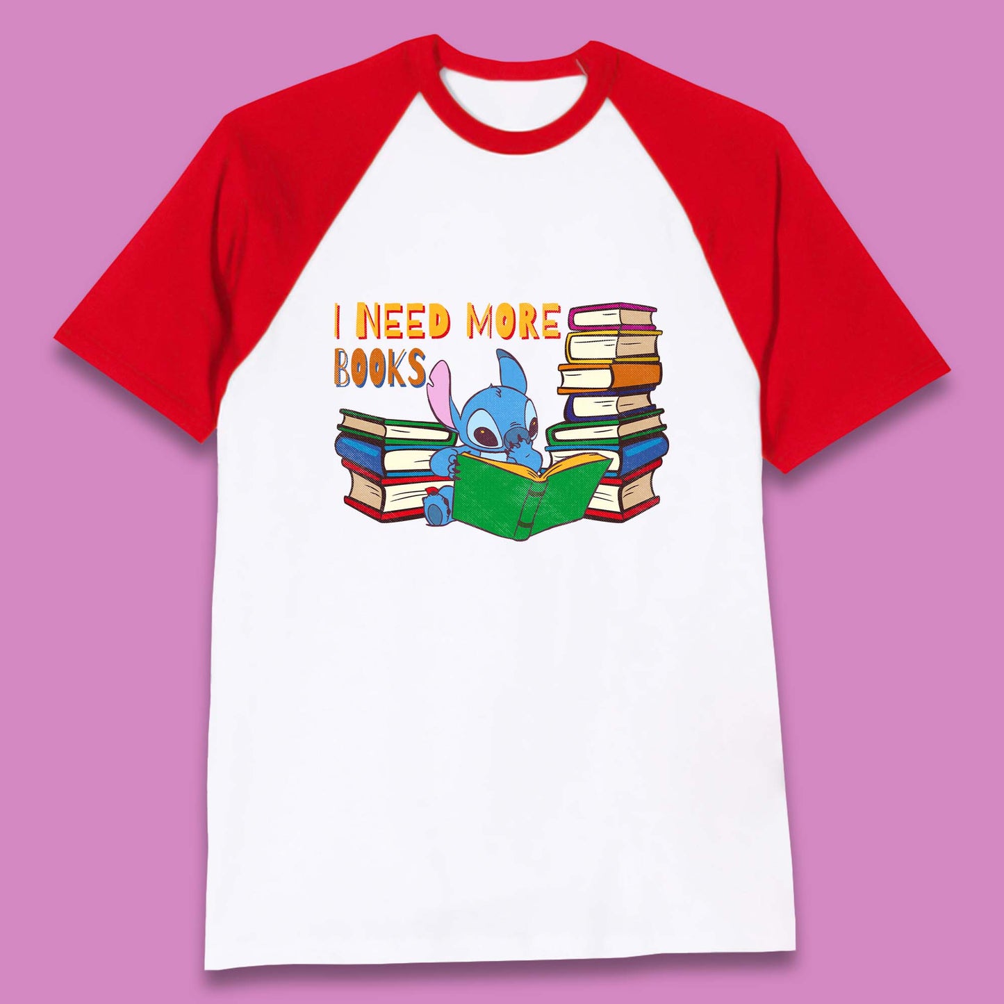 Stitch Reading A Book Baseball T-Shirt