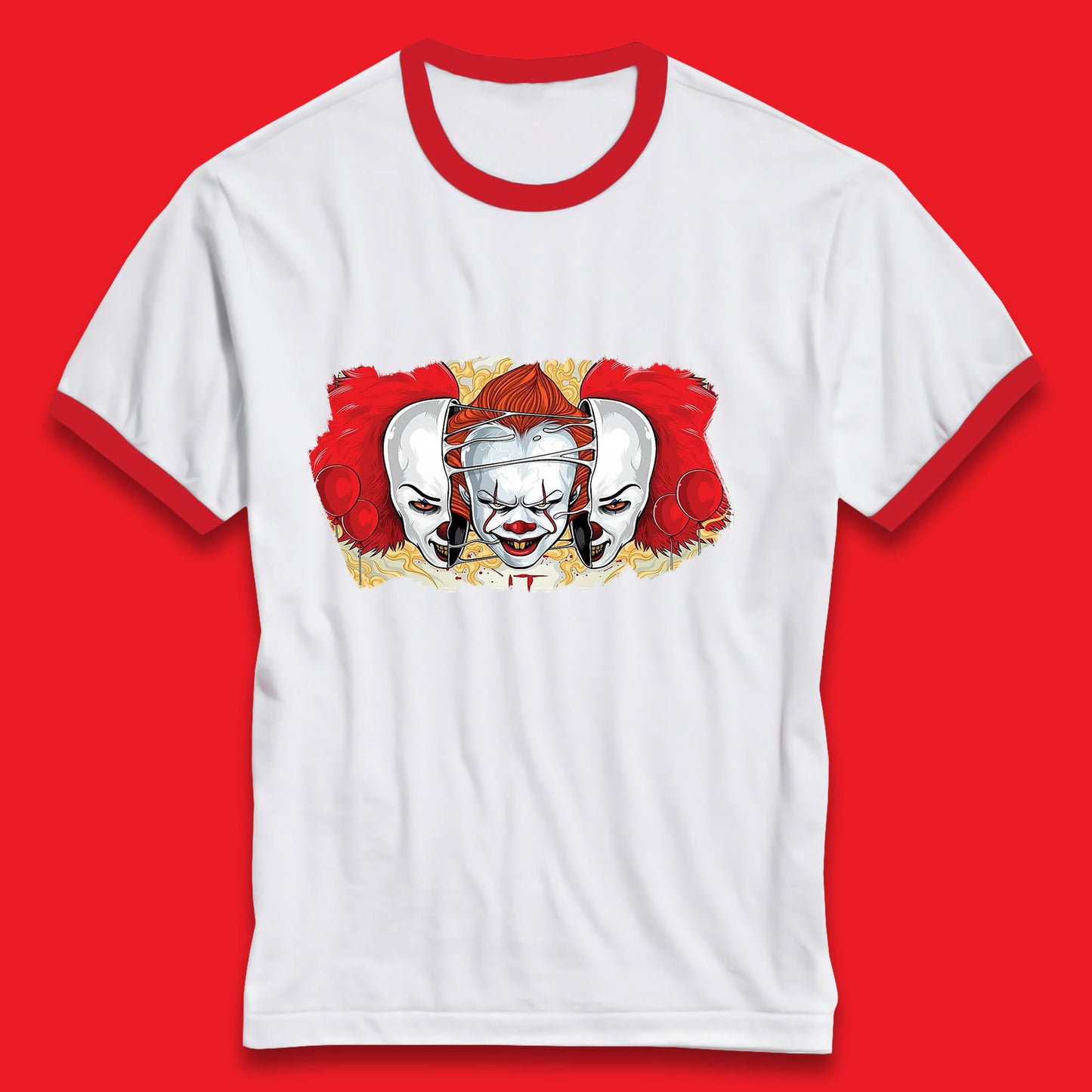 IT Pennywise Clown Halloween Horror Movie Character Evil Clown Costume Serial Killer Ringer T Shirt
