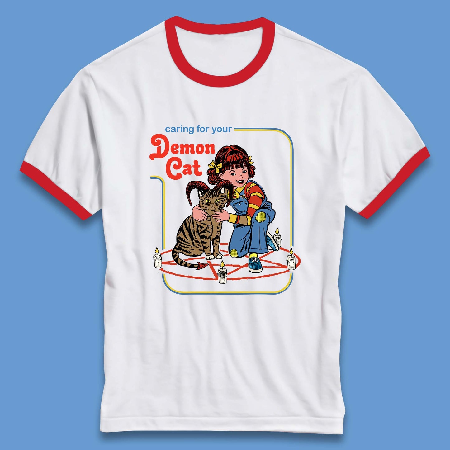 Caring For Your Demon Cat Creepy Incantation Halloween Aesthetic Cat Ringer T Shirt