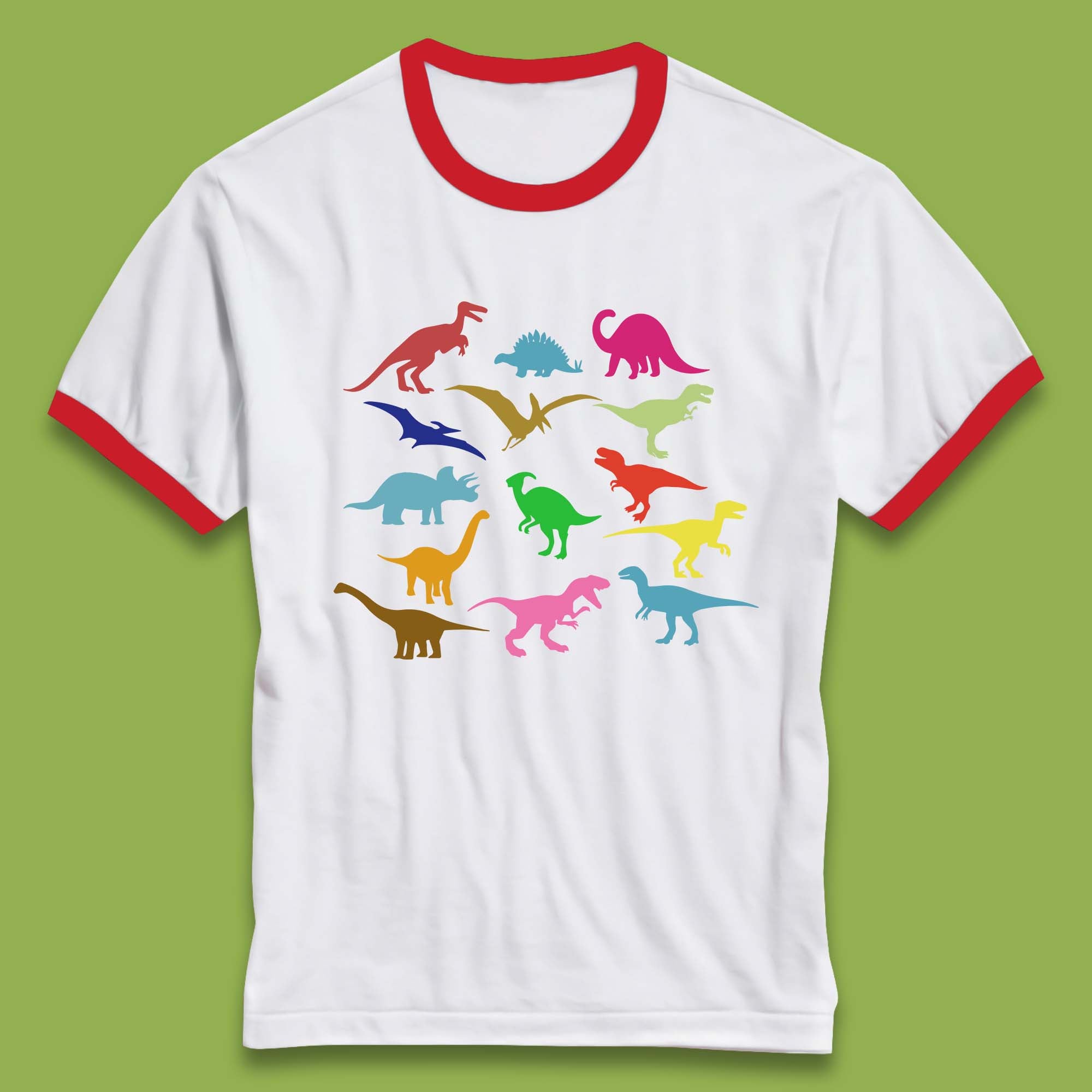 Colourful Dinosaurs Dino Fossil Dinosaurs Wild Nature Prehistoric Paleontology Velociraptor Ringer T Shirt