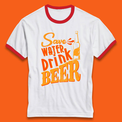 Save Water Drink Beer Halloween Horror Scary Beer Drinking Party Ringer T Shirt