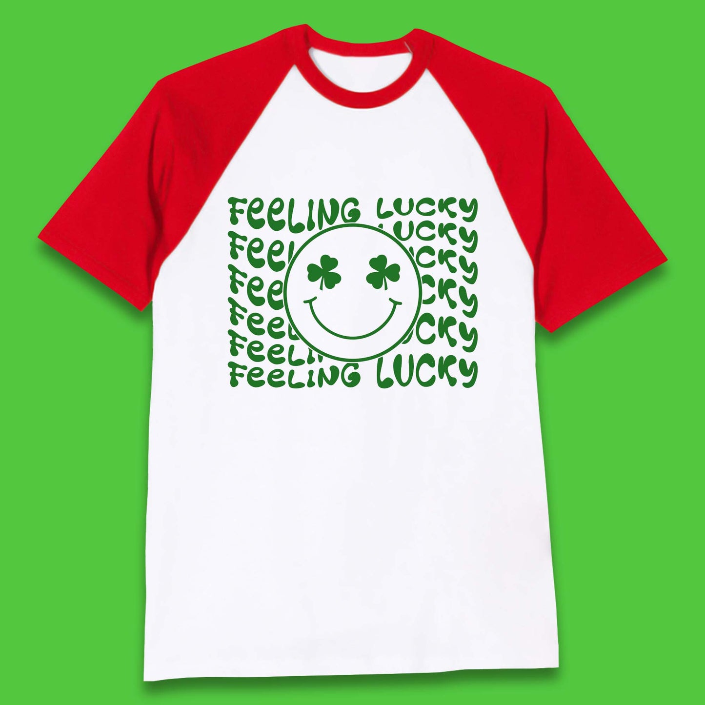 Feeling Lucky Smiley Shamrock Baseball T-Shirt
