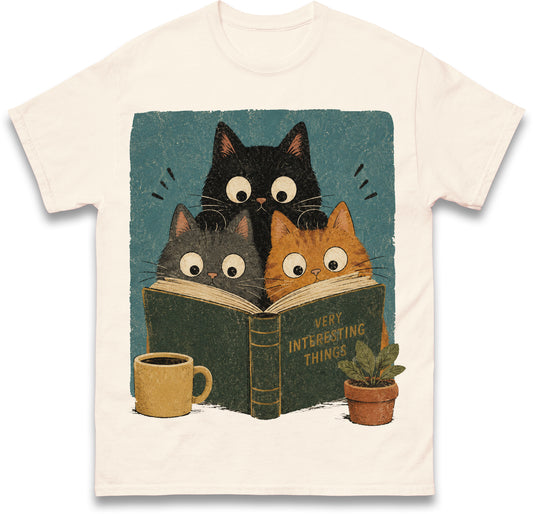 Retro Curious Reading Cats Graphic Tee  Book Lover Cat Shirt Cozy Vintage Top Comfort Colours Reader Gift Tee
