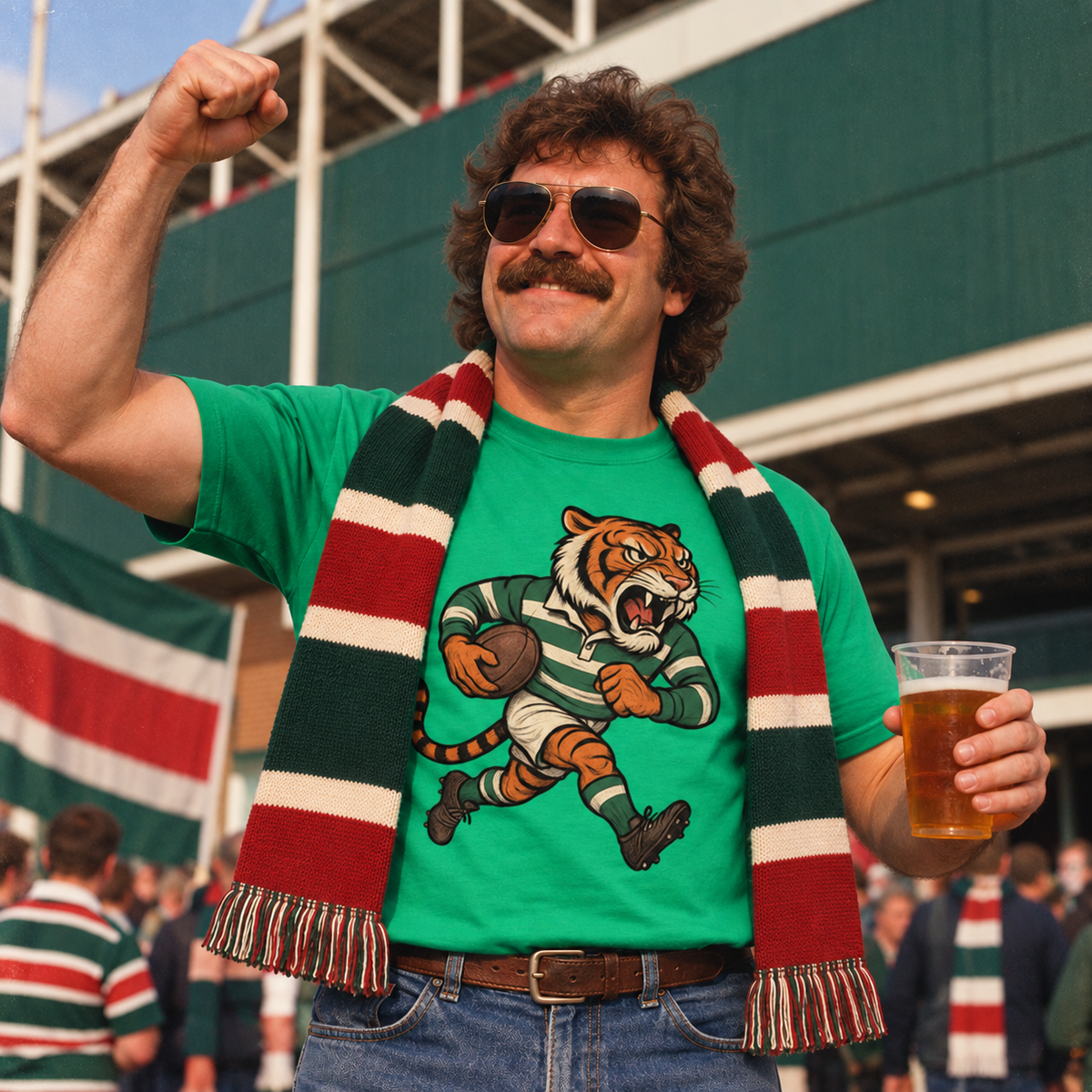 Retro Leicester Tigers Rugby Union T Shirt 