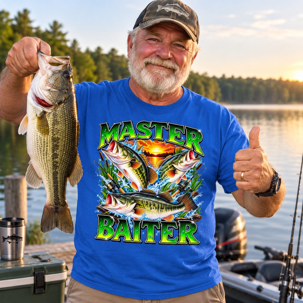 Master Baiter T Shirt Retro Sunset Fishing Funny Fisherman Gift