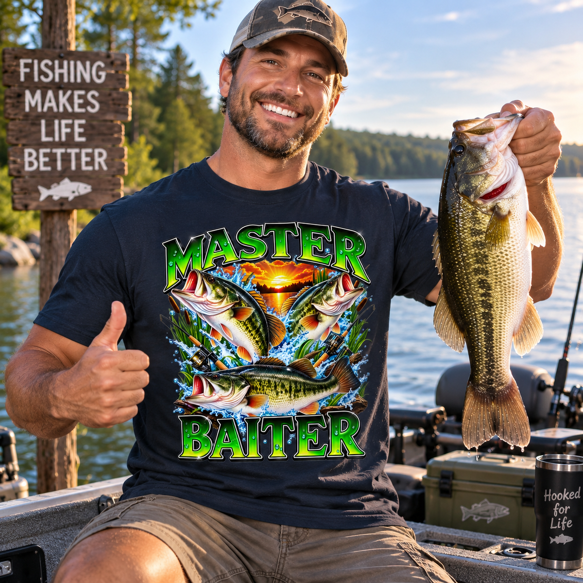 Master Baiter T Shirt Retro Sunset Fishing Funny Fisherman Gift